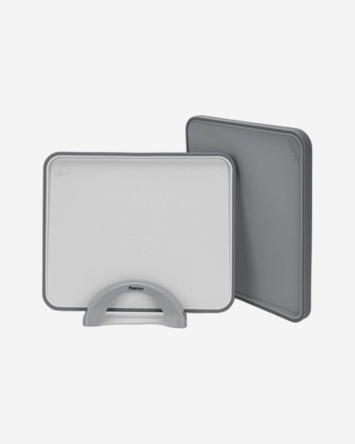 Fissman 2 Piece Index Chopping Boards 34X28 Cm With Holder Grey Plastic+ Tpr