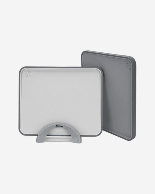 Fissman 2 Piece Index Chopping Boards 34X28 Cm With Holder Grey Plastic+ Tpr