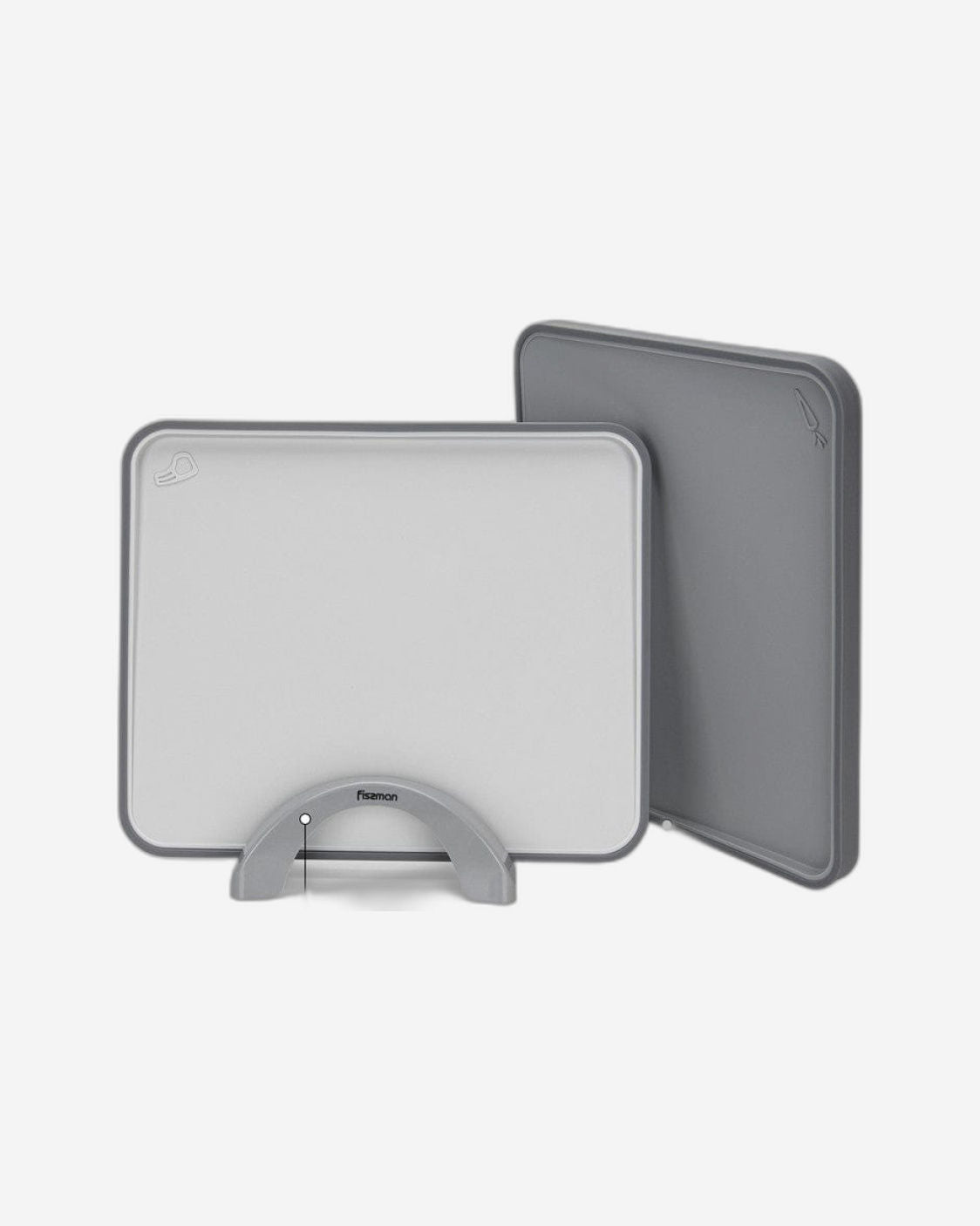 Fissman 2 Piece Index Chopping Boards 34X28 Cm With Holder Grey Plastic+ Tpr