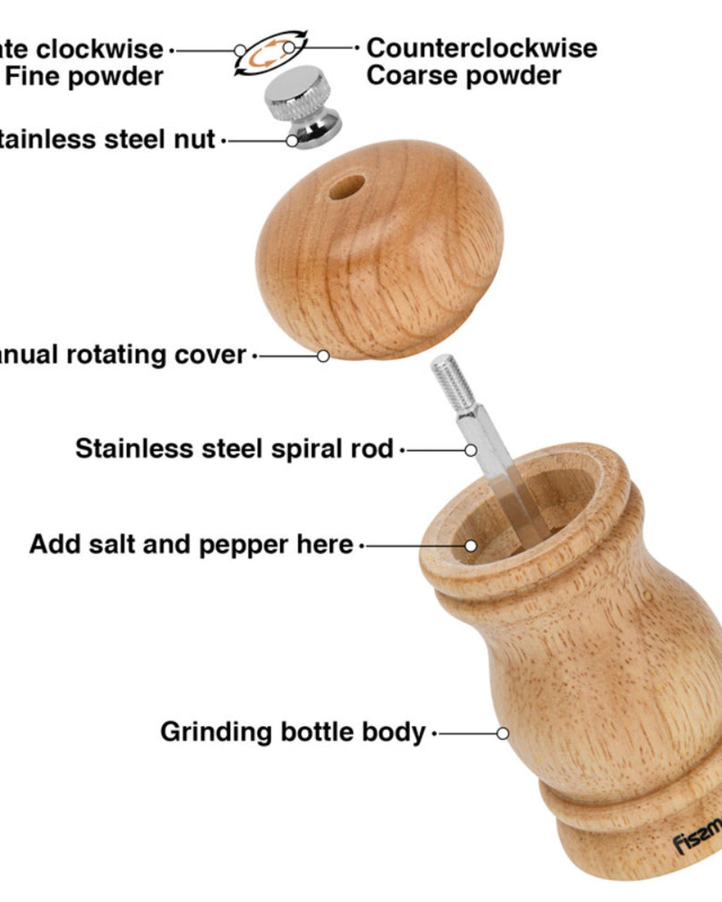 Fissman Manual Salt and Pepper Grinder 11cm, Light Brown Ceramic Mill, Adjustable Spice Grinder for Peppercorns, Salt, and Dry Spices