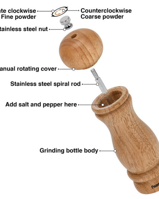 Fissman Manual Salt and Pepper Grinder 16.5cm, Light Brown Ceramic Mill, Adjustable Spice Grinder for Peppercorns, Salt, and Dry Spices