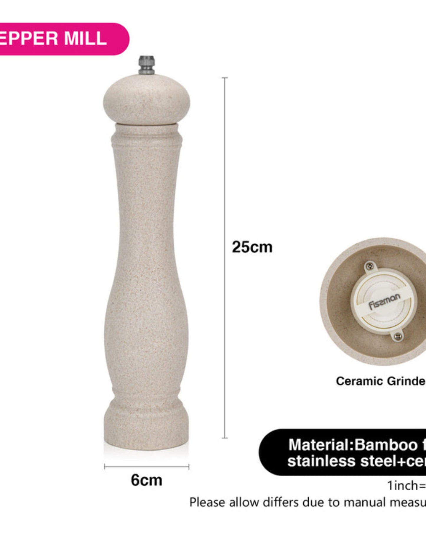 Fissman Pepper Mill 25cm (Bamboo Fiber Body With Ceramic Grinder)