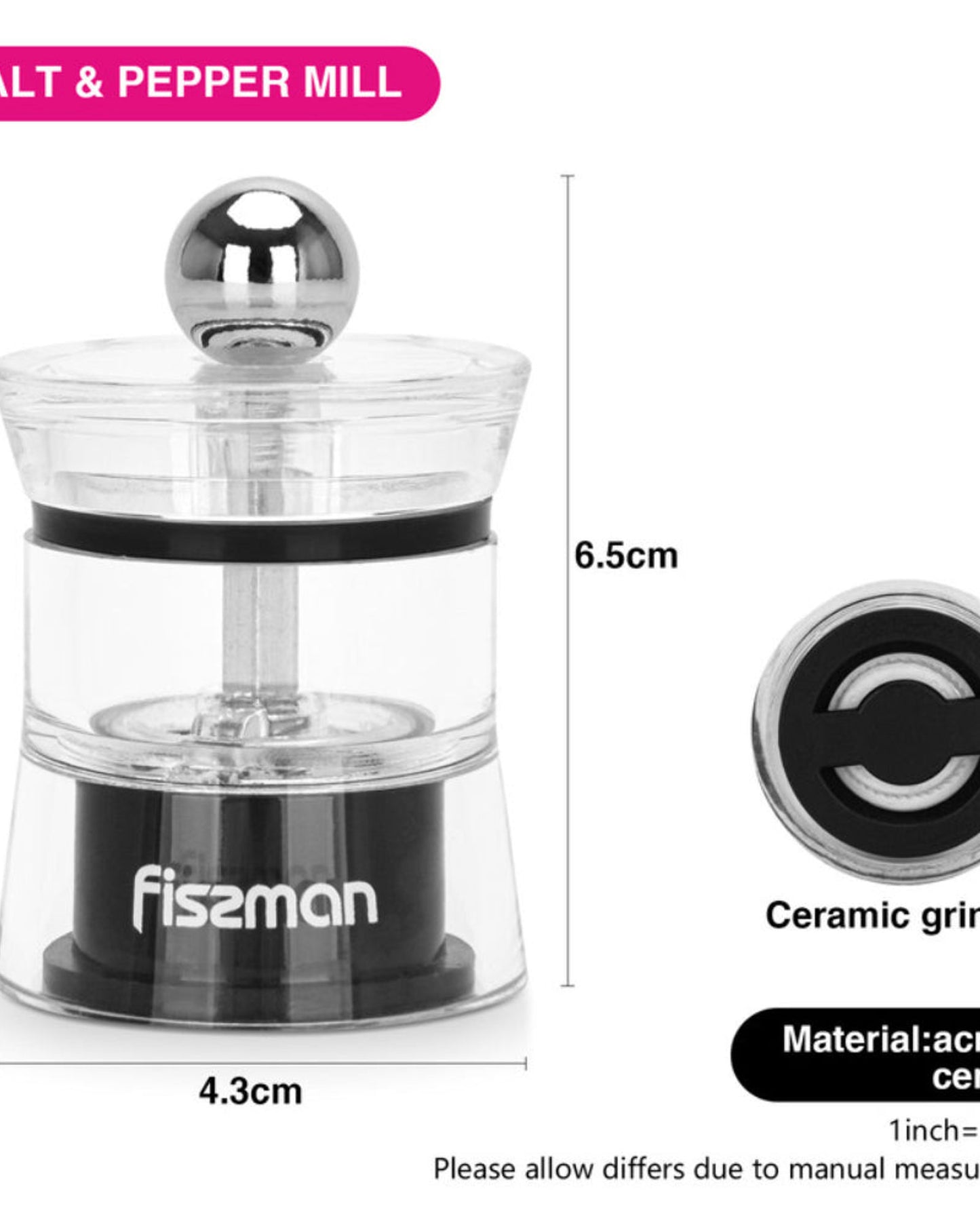 Fissman Salt And Pepper Mill 6.5cm (Acrylic)