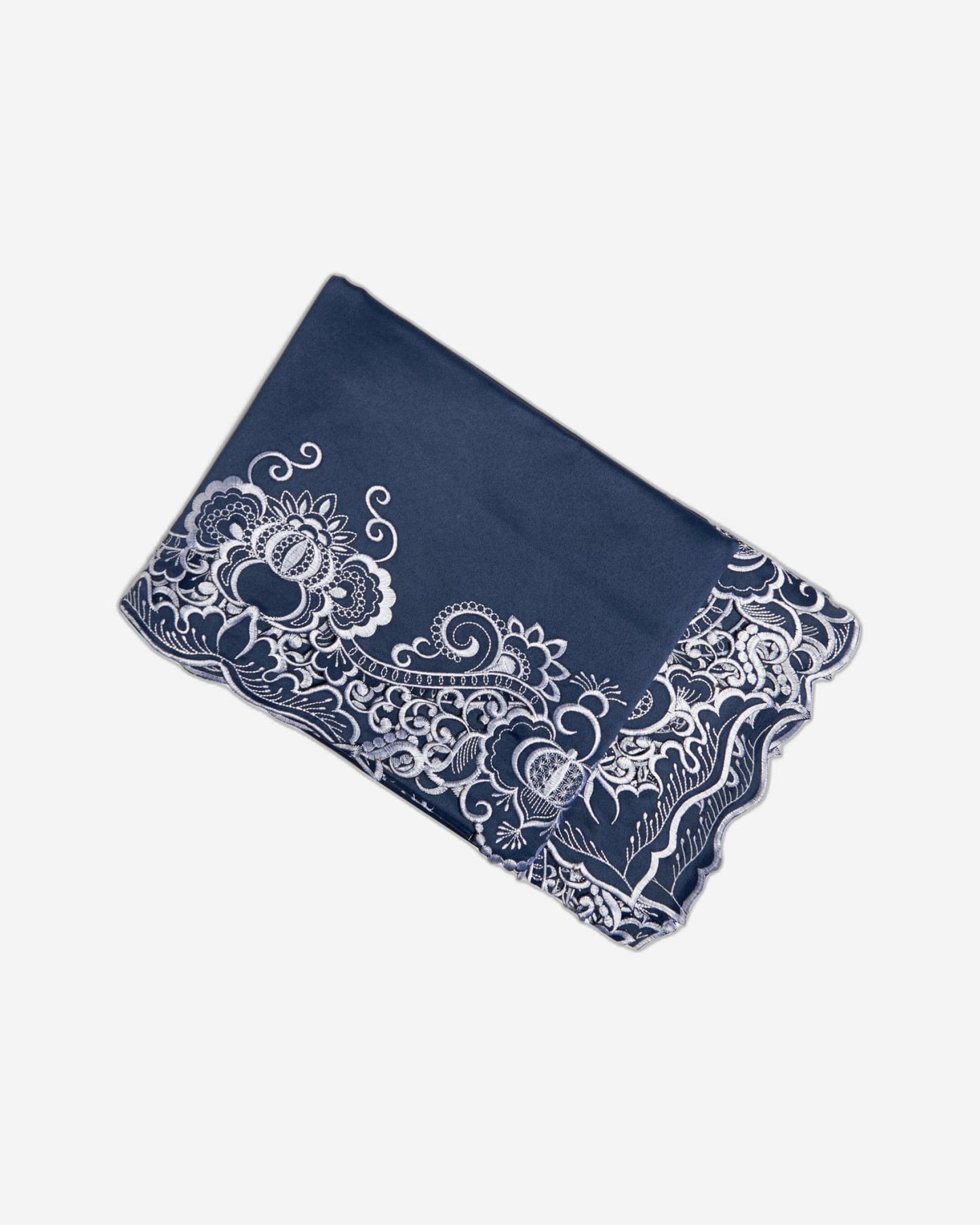 Paramount Midnight Blue Satin With White Embroidery Tablecloth