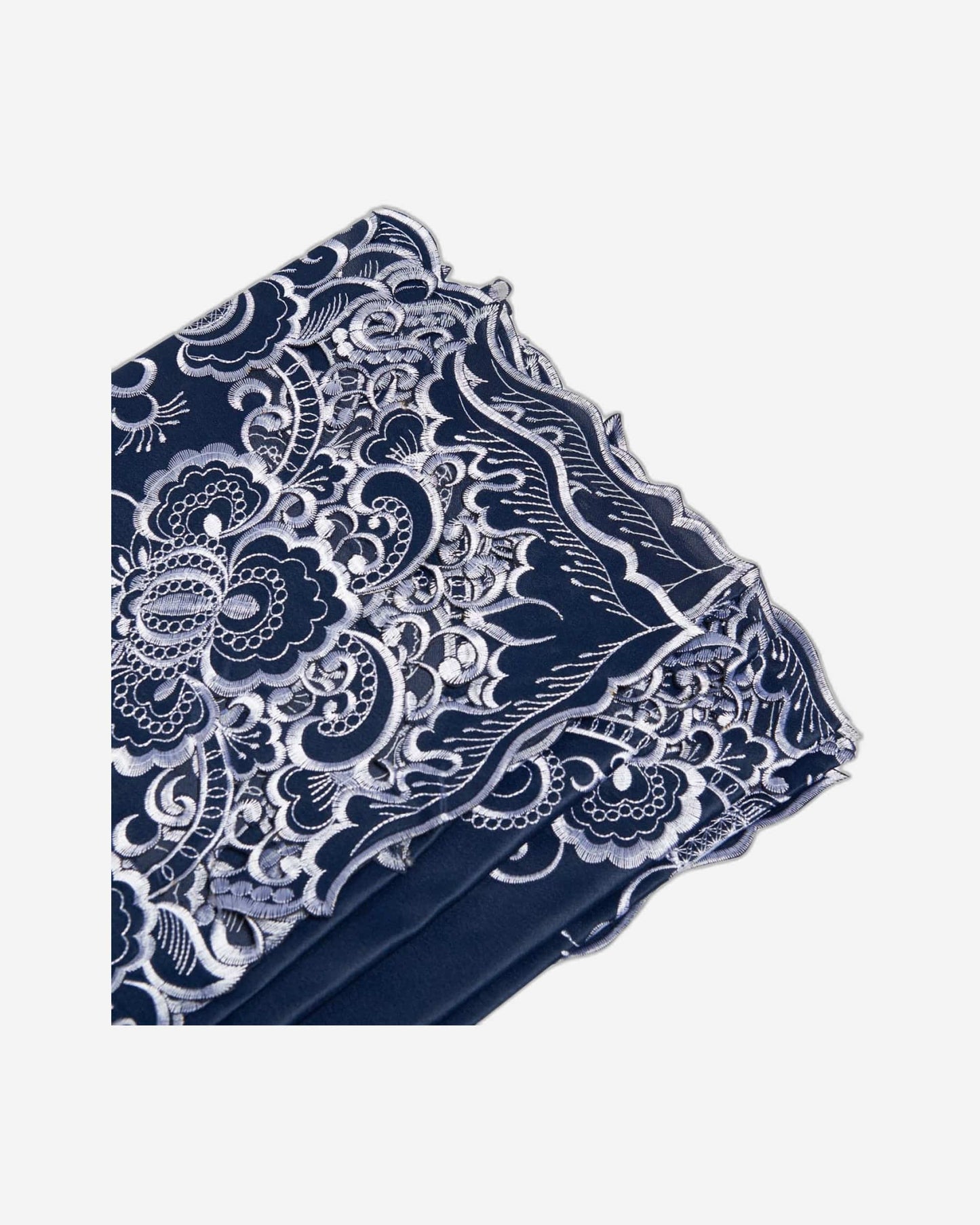Paramount Midnight Blue Satin With White Embroidery Tablecloth