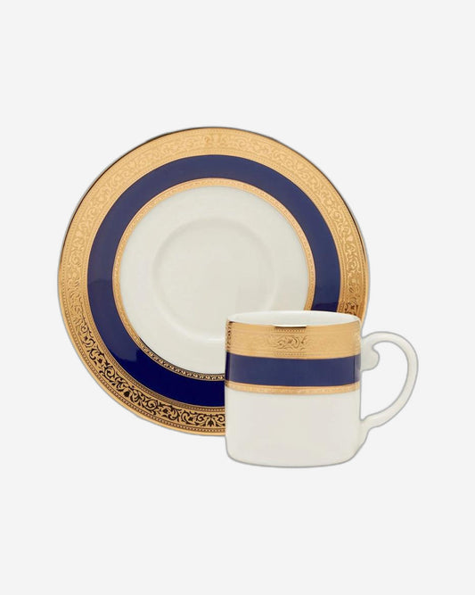 Dankotuwa Victorian Gold Cobalt 6Pc  Espresso Coffee Cup And Saucer