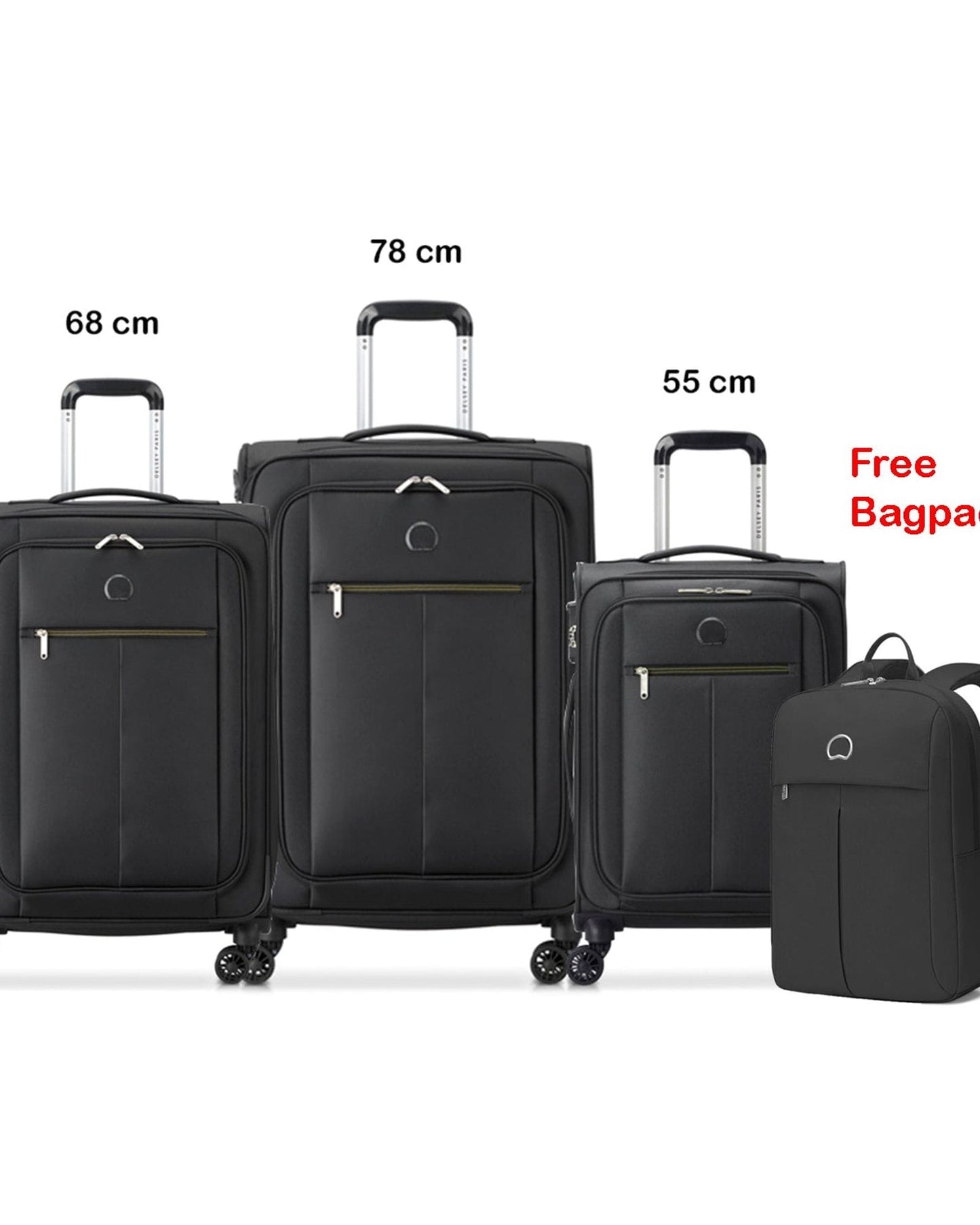 Delsey Paris Pin up Set of 3 Luggage + Free Agreable Backpack
