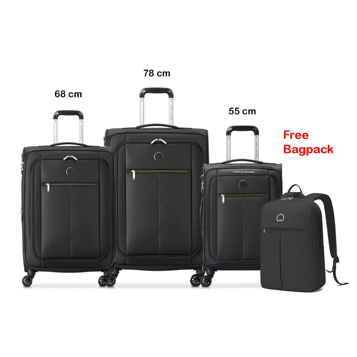 Delsey Pin Up 6 3Piece Luggage Trolley Set  + Free Delsey Agreable Backpack