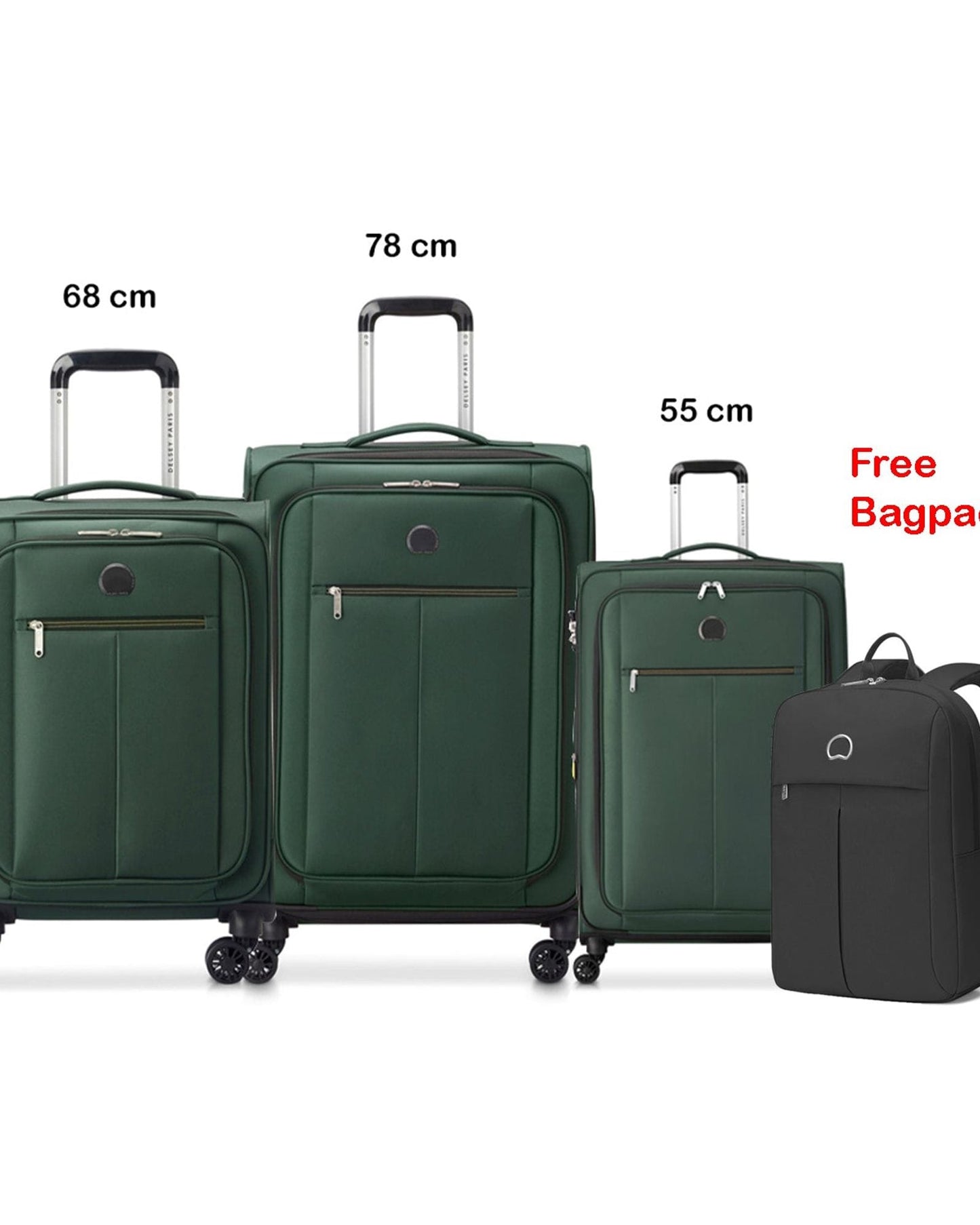 Delsey Paris Pin up Set of 3 Luggage + Free Agreable Backpack