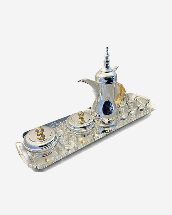 Pantazelos Arab Coffee Set (Including Tray Plain & Dallah Thermos /Antique Finish)