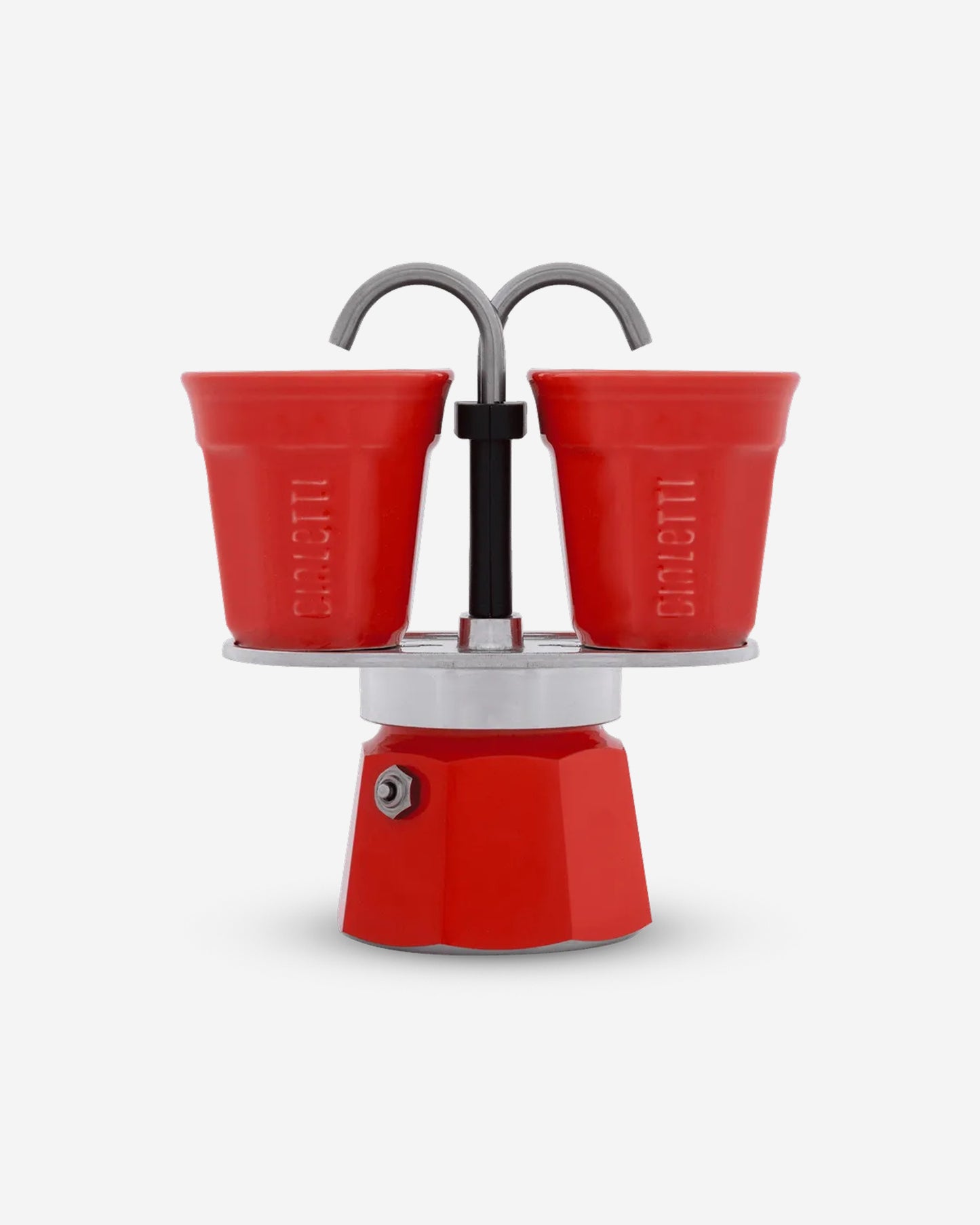 Bialetti Mini Express Red Set – 2-Cup Mini Moka, 2 Handleless Cups