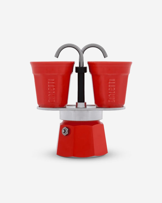 Bialetti Mini Express Red Set – 2-Cup Mini Moka, 2 Handleless Cups