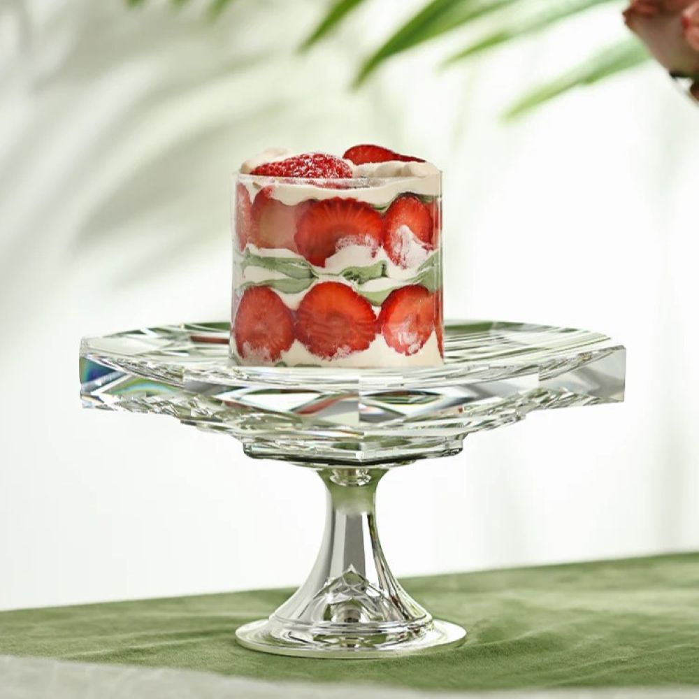 Winko Compote Round Dish With Pedestal 20cm Diamond Handmade Lead Free K9 Crystal Rose Blossom