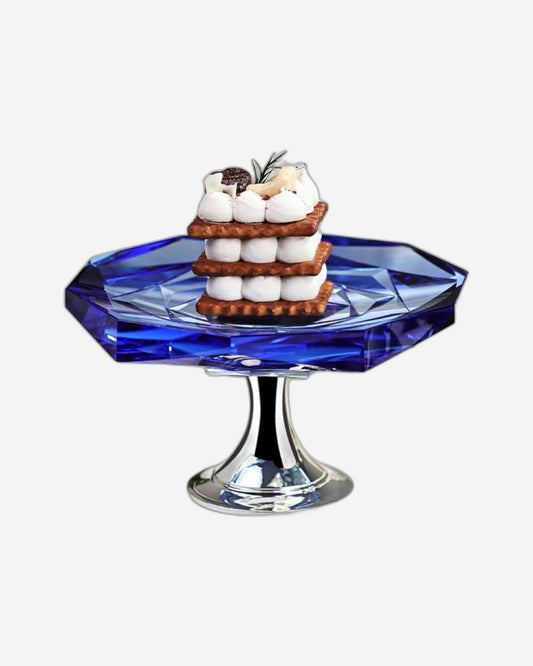 Winko Compote Round Dish With Pedestal 20cm Diamond Handmade Lead Free K9 Sapphire Blue Crystal Rose