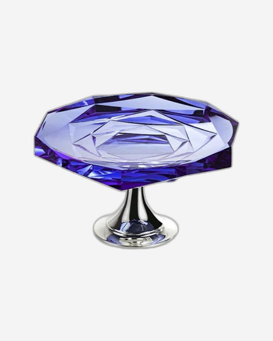 Winko Compote Round Dish With Pedestal 20cm Diamond Handmade Lead Free K9 Sapphire Blue Crystal Rose
