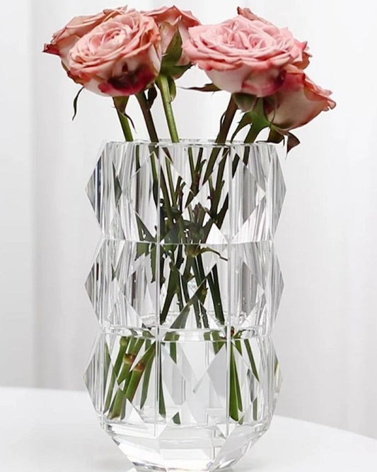 Winko Small Diamond Cut Round Vase 10cm Diamond X 16cm Handmade Lead Free K9 Crystal.