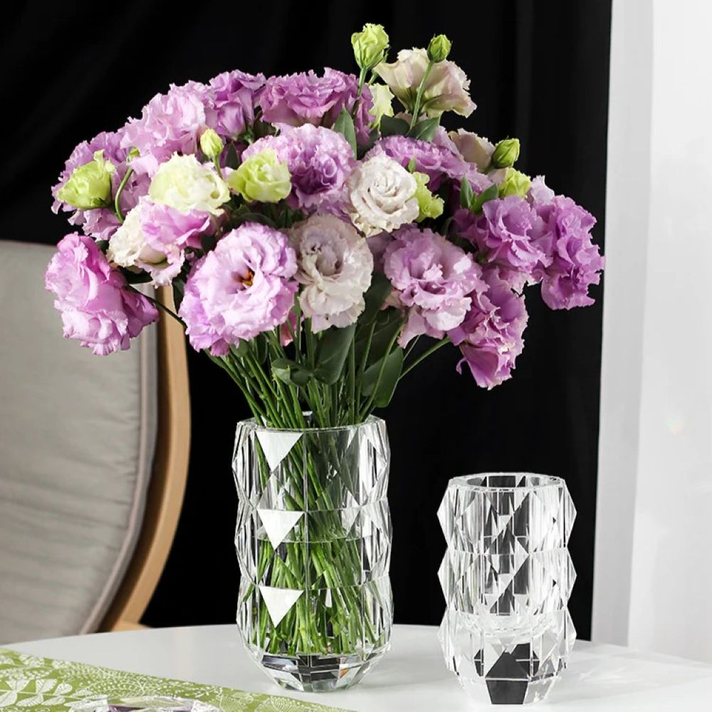 Winko Small Diamond Cut Round Vase 10cm Diamond X 16cm Handmade Lead Free K9 Crystal.