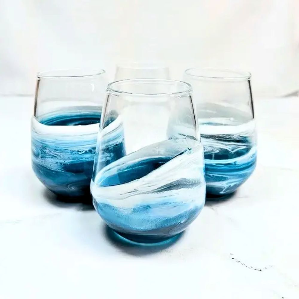 Lynn & Liana Resin Accented Entertaining Glasses Blue - Set Of 4