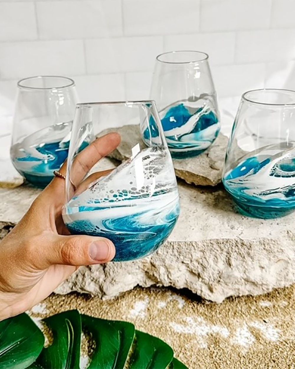 Lynn & Liana Resin Accented Entertaining Glasses Blue - Set Of 4