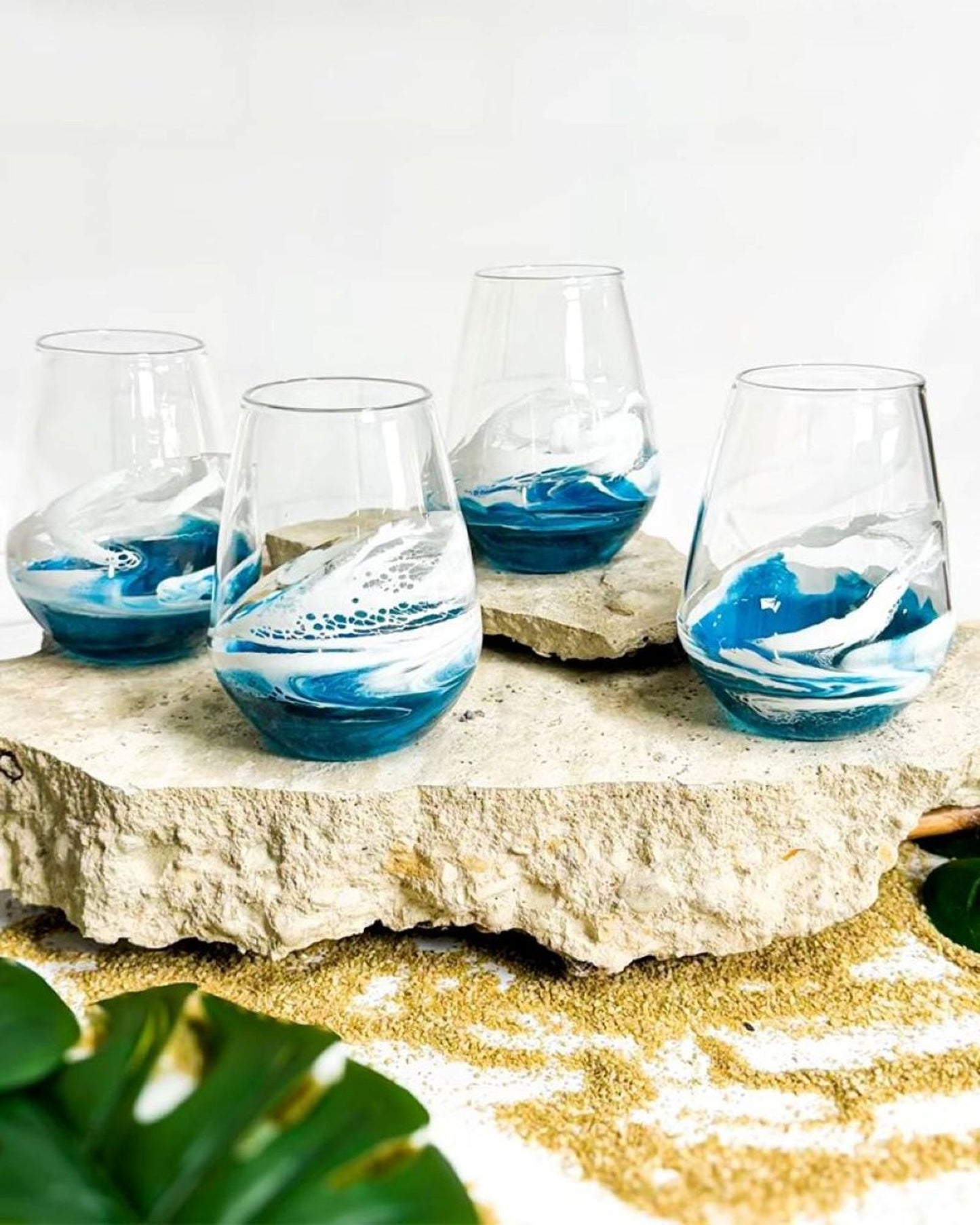 Lynn & Liana Resin Accented Entertaining Glasses Blue - Set Of 4