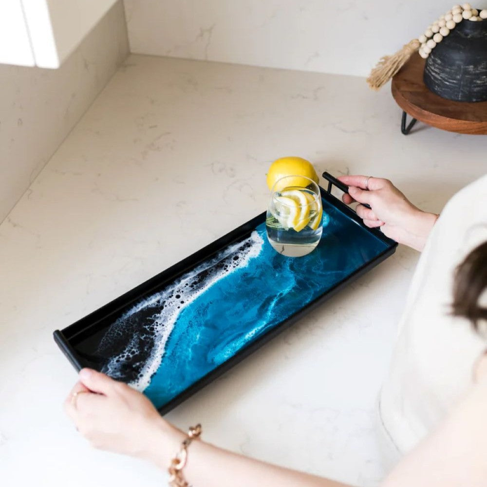Lynn & Liana Resin Accented Black Metal Rectangular Tray