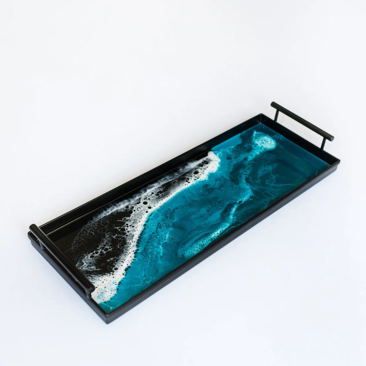 RESIN ACCENTED BLACK METAL RECTANGULAR TRAY