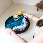 Lynn & Liana Resin Accented Black Metal Round Tray