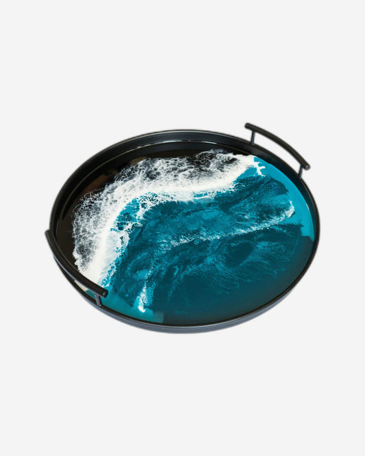 Lynn & Liana Resin Accented Black Metal Round Tray