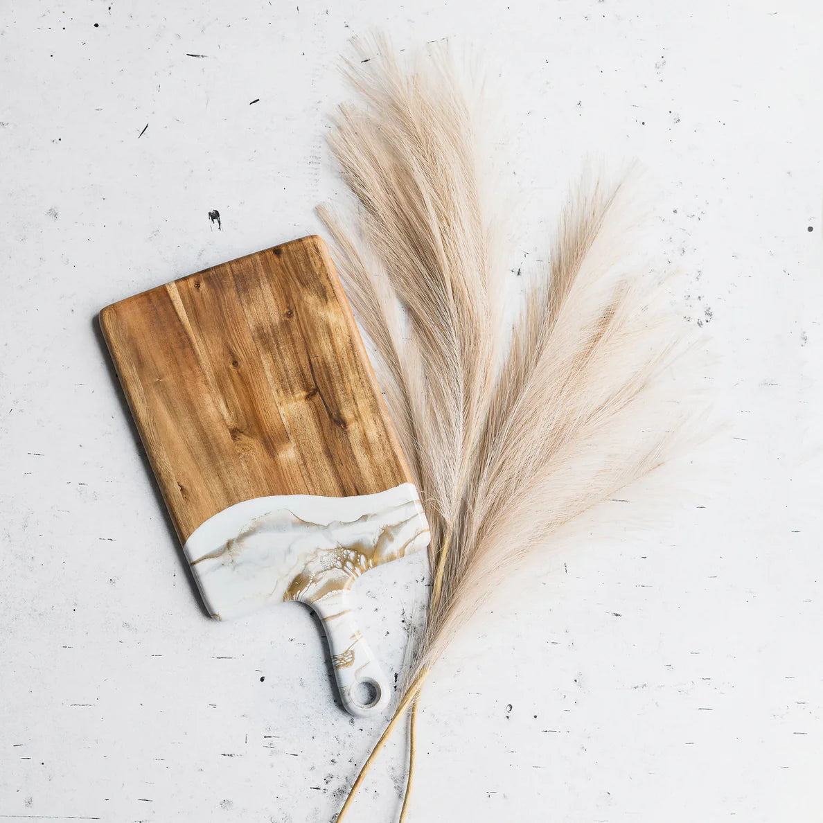 Lynn & Liana Medium Resin Accented Acacia Wood Board - Silver