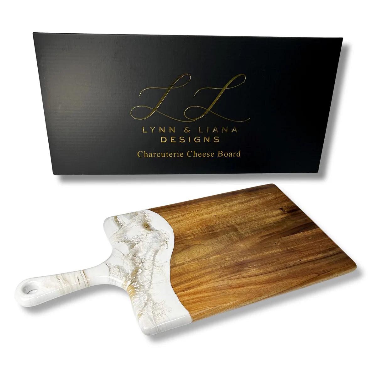 Lynn & Liana Medium Resin Accented Acacia Wood Board - Silver