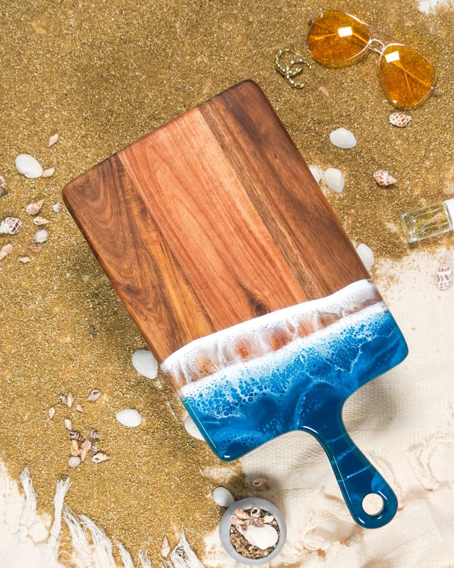 Lynn & Liana Medium Resin Accented Acacia Wood Board - Blue