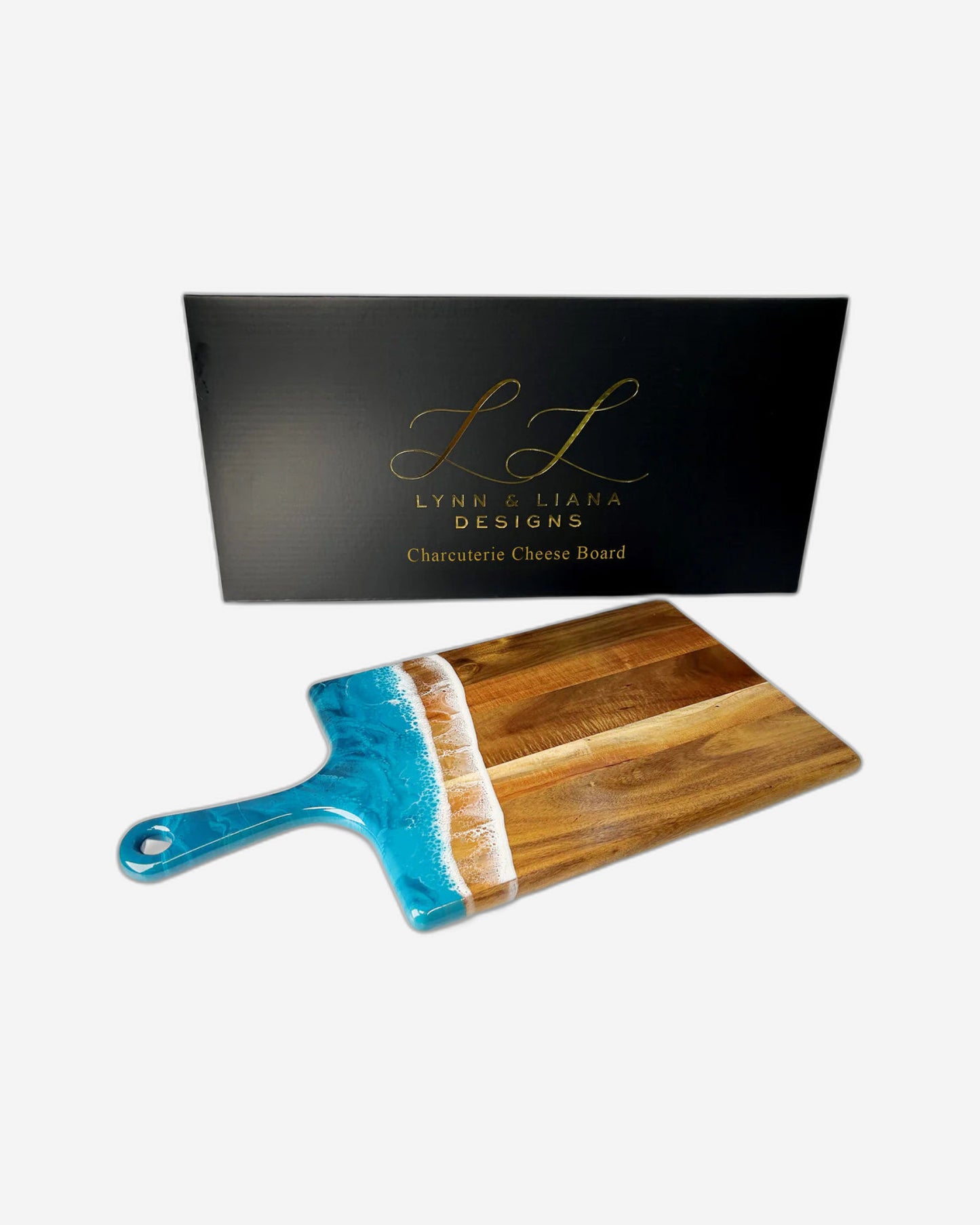 Lynn & Liana Medium Resin Accented Acacia Wood Board - Blue