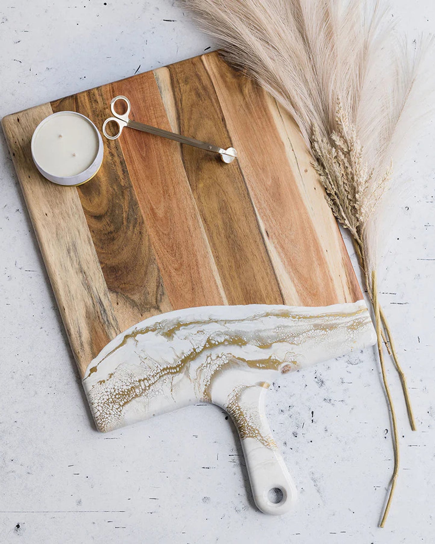 Lynn & Liana Extra Large Resin Accented Acacia Wood Board White