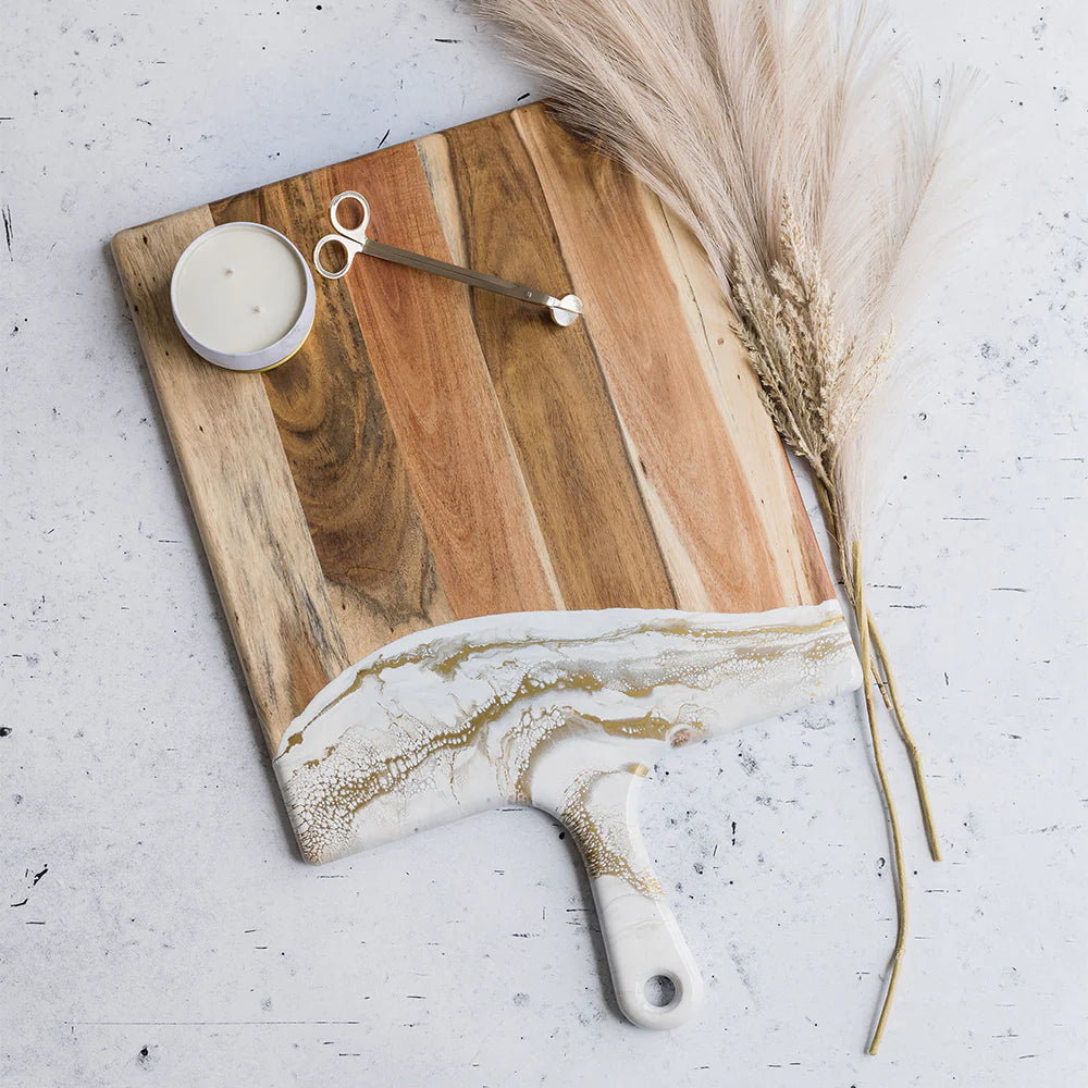 Lynn & Liana Extra Large Resin Accented Acacia Wood Board White