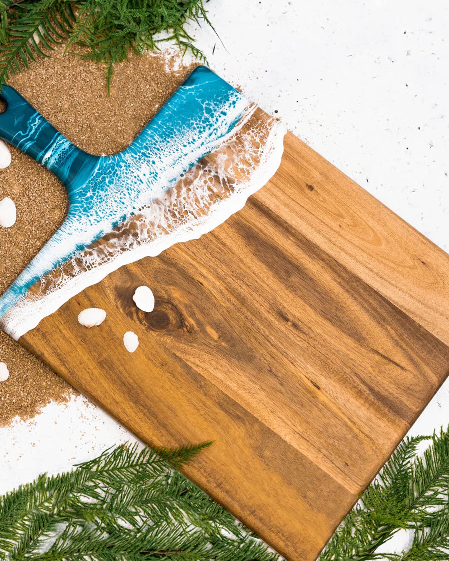 Lynn & Liana Extra Large Resin Accented Acacia Wood Board Blue & White