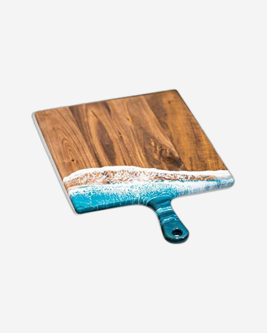 Lynn & Liana Extra Large Resin Accented Acacia Wood Board Blue & White