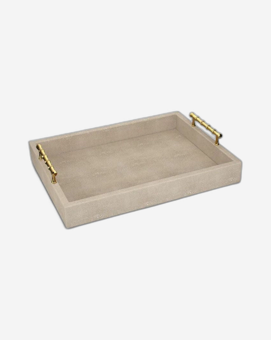 Winko Beige Tone Shagreen Tray W/Bamboo Handle 40.5X30.3Cm - T-096-1094T-X40
