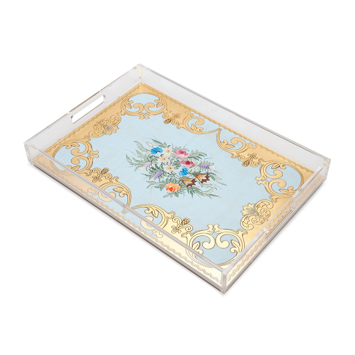 Sezzatini Ormanni Oro Celeste Ce03 Large Rect Tray With Handles - VE-275-5-3423