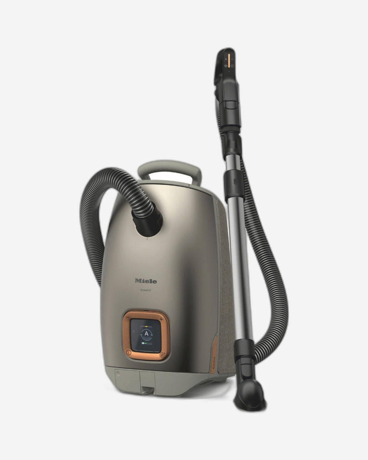Miele Guard L1 Comfort XL Bagged Cylinder Vacuum Cleaner with Comfort Handle, AllTeQ and Parquet Twister XL Floorheads, LCD Display, in Titanium Pearl Finish
