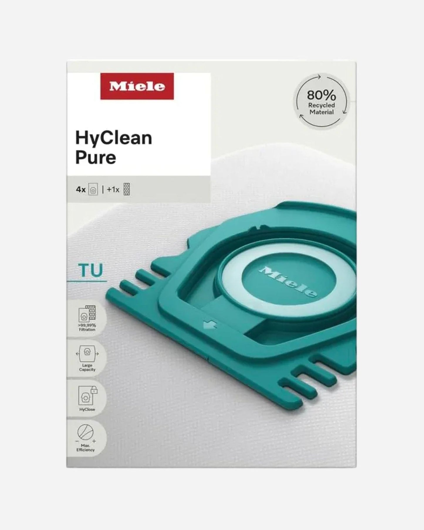 Miele HyClean Pure TU Vacuum Cleaner Dust Bags for All Miele Guard L1 and Guard S1 Models, Pack of 4 Dust Bags and 1 AirClean Exhaust Filter