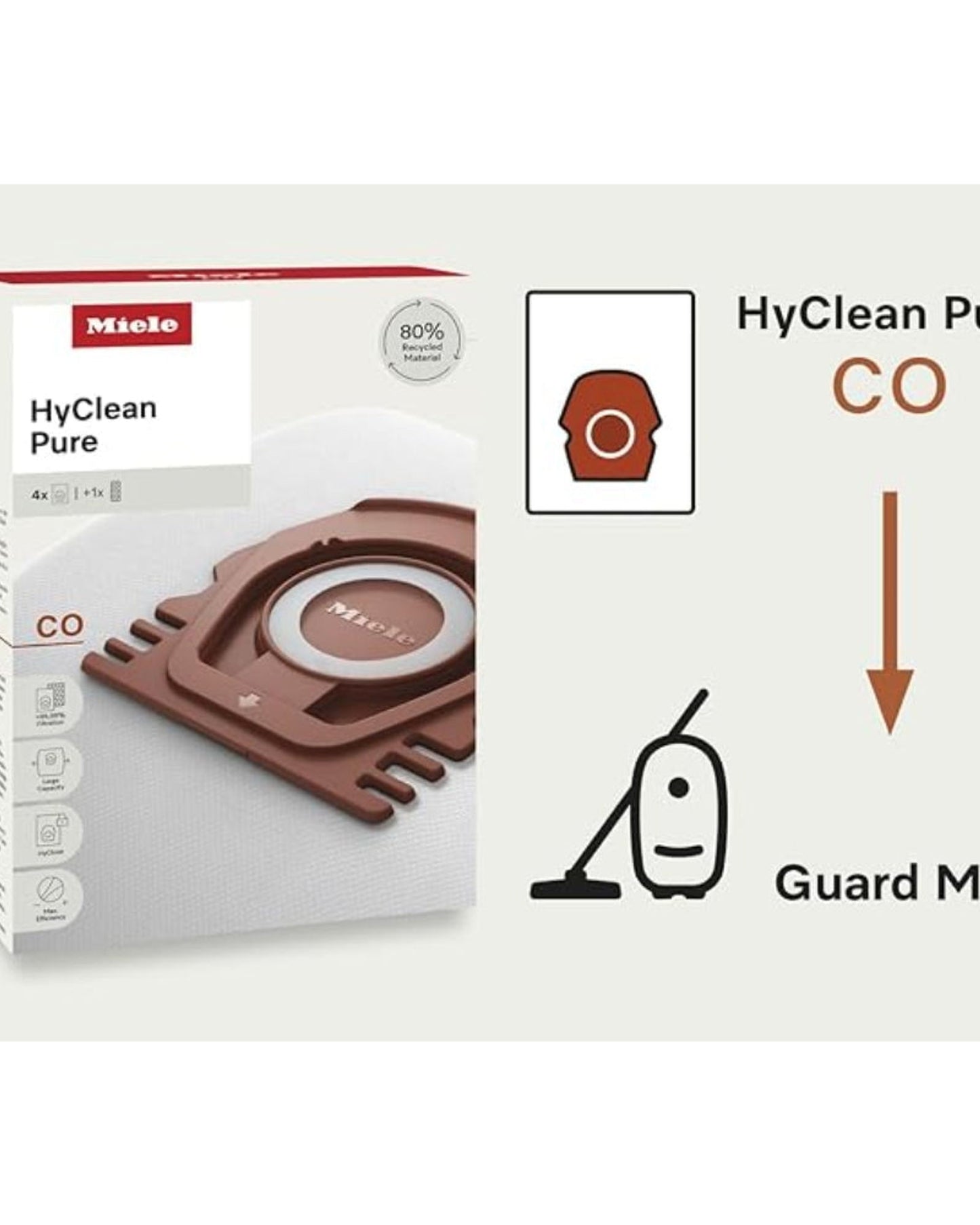 Miele HyClean Pure CO Vacuum Cleaner Dust Bags for All Miele Guard M1 Models, Pack of 4 Dust Bags and 1 AirClean Exhaust Filter
