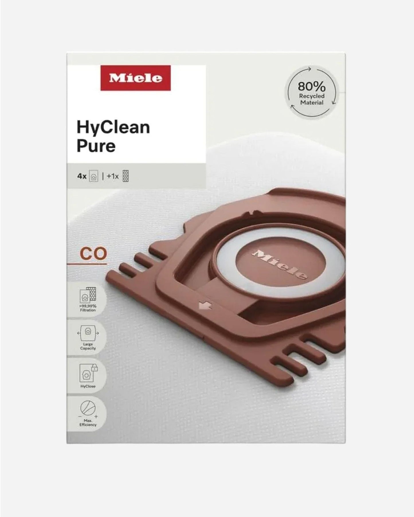 Miele HyClean Pure CO Vacuum Cleaner Dust Bags for All Miele Guard M1 Models, Pack of 4 Dust Bags and 1 AirClean Exhaust Filter