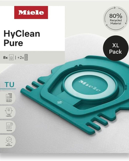 Miele HyClean Pure TU Vacuum Cleaner Dust Bags for All Miele Guard L1 and Guard S1 Models, XL Pack of 8 Dust Bags and 2 AirClean Exhaust Filters
