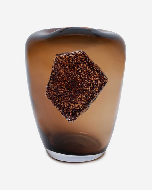 Dalian Glory Brown Vase With Glass Block -S