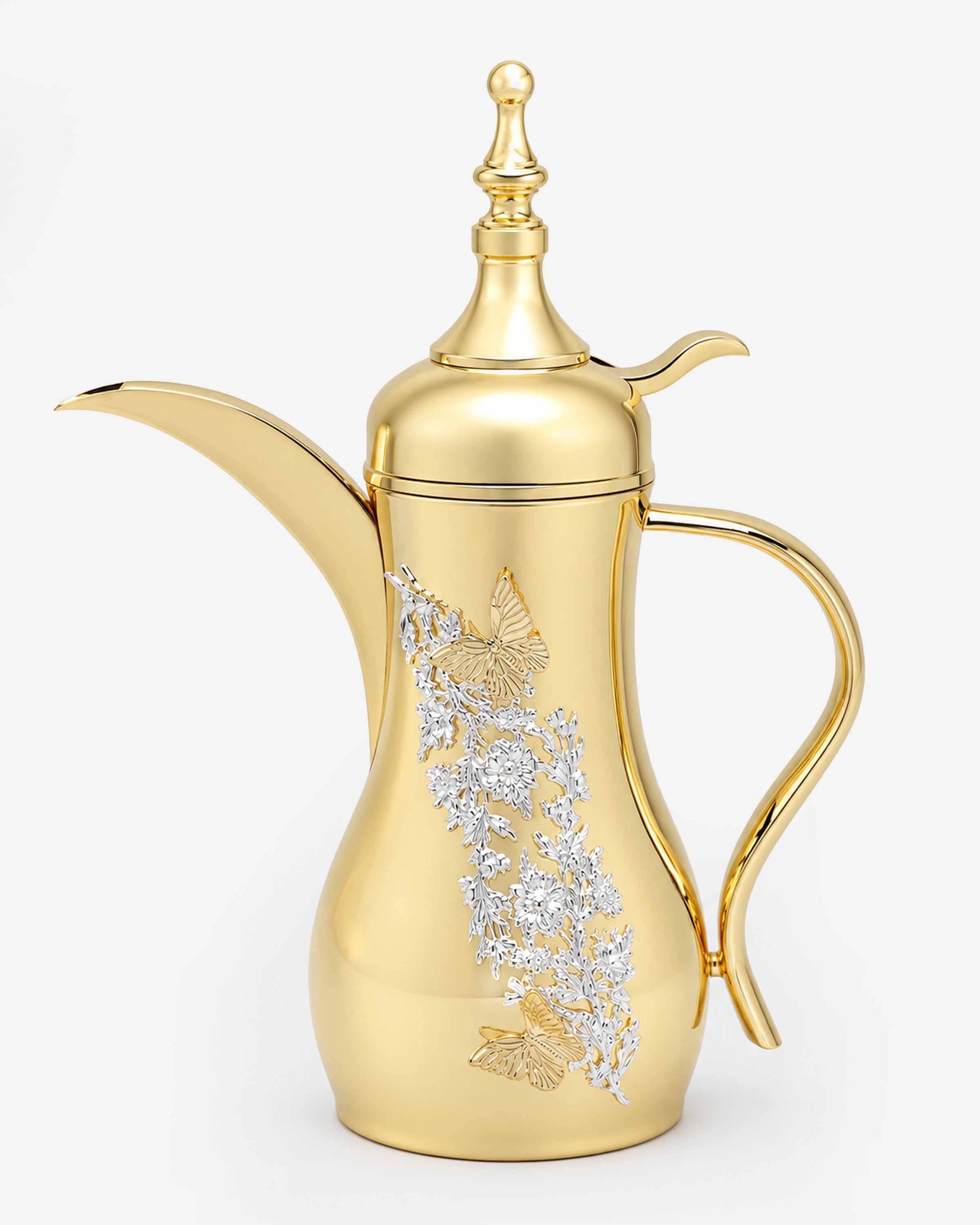 Dallah Thermos with Flow Decor, One-Side Decor, Butterfly Knob & Simple Handle