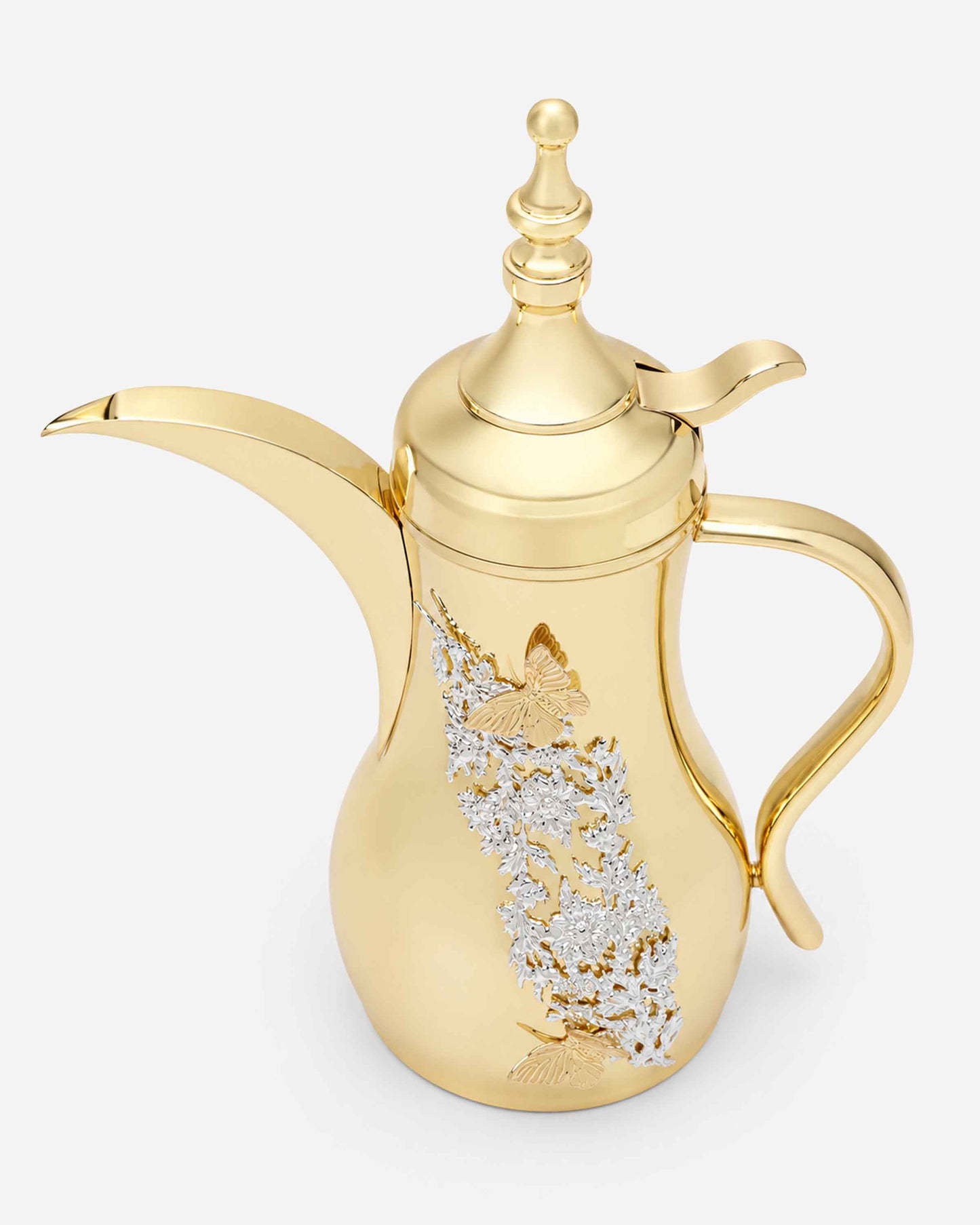 Pantazelos Dallah Thermos with Flow Decor, One-Side Decor, Butterfly Knob & Simple Handle
