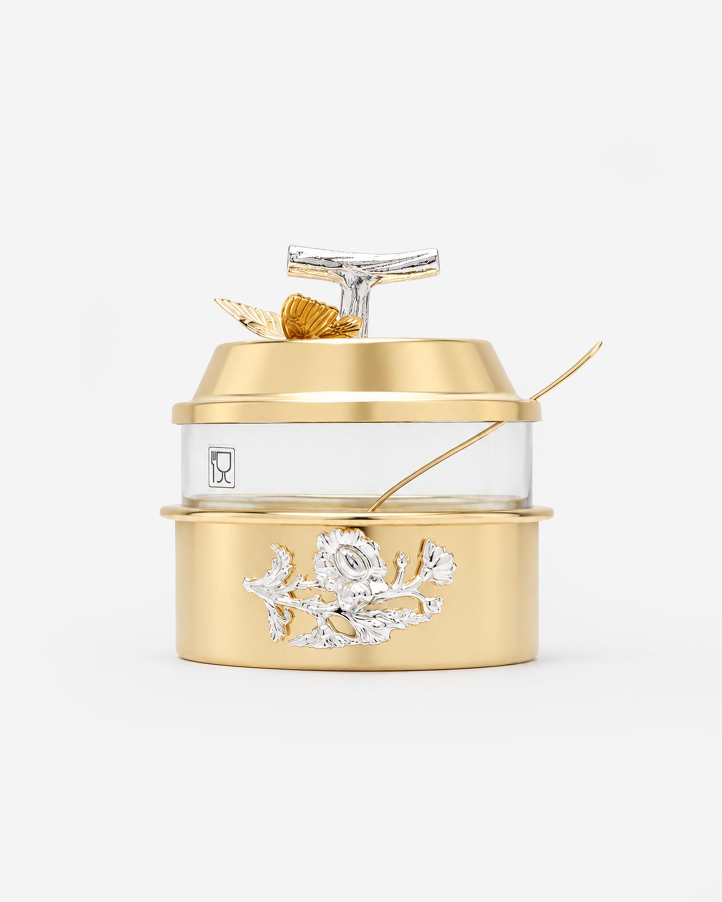Sugar Pot with Case Cover & Flow Decor Butterfly Knob