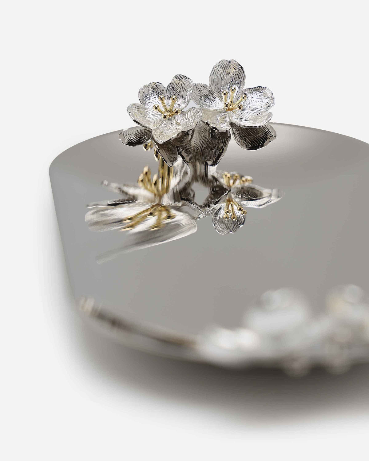 Winko Medium Silver Tray With Plum Blossom Deco Handles