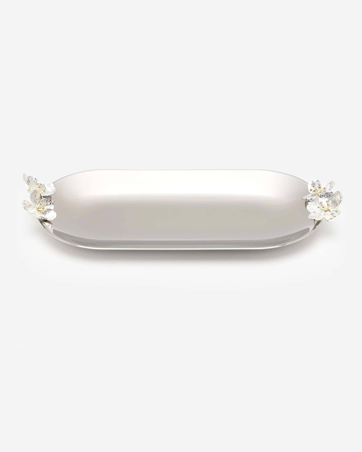 Winko Medium Silver Tray With Plum Blossom Deco Handles