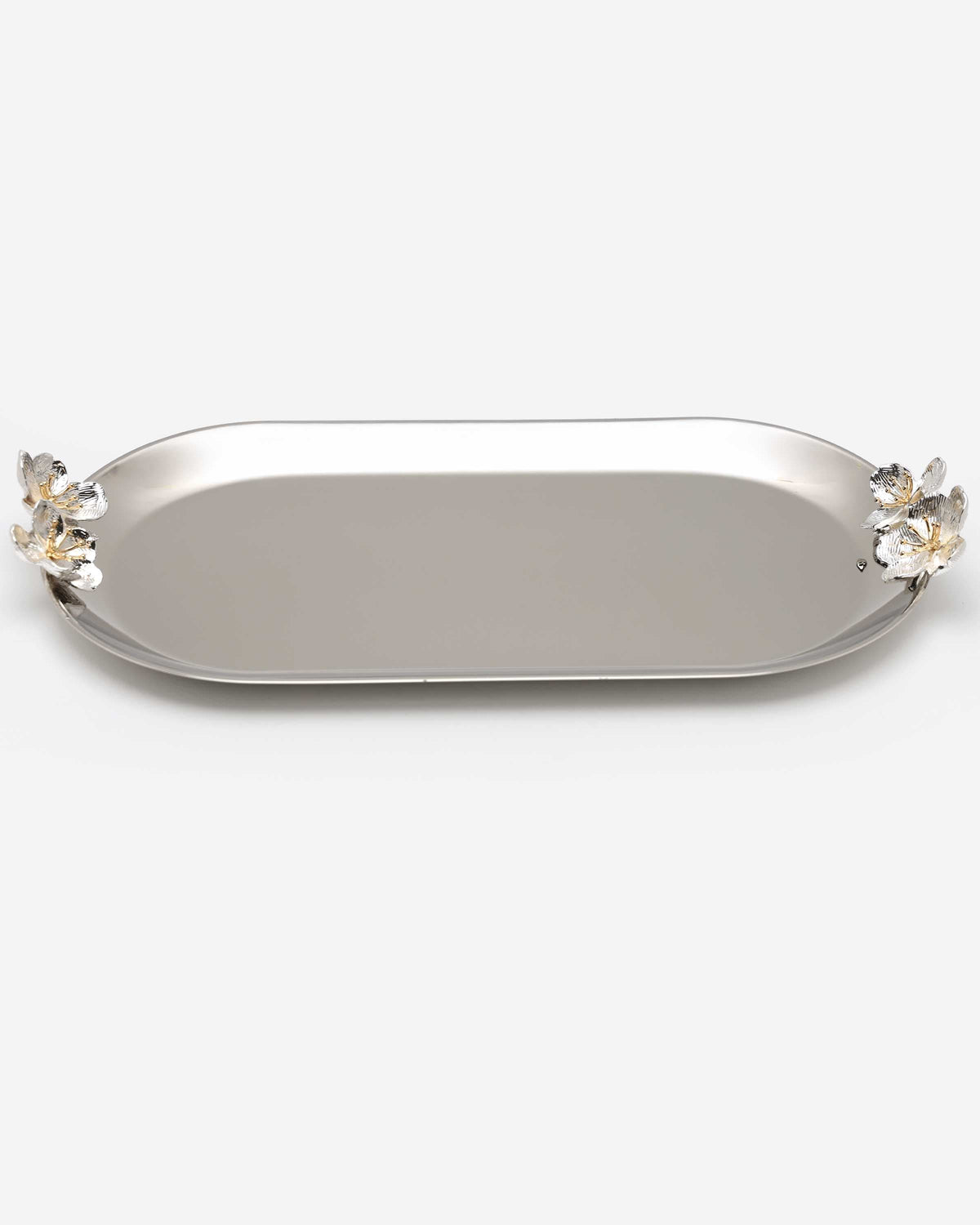 Winko Large Silver Tray With Plum Blossom Deco Handles